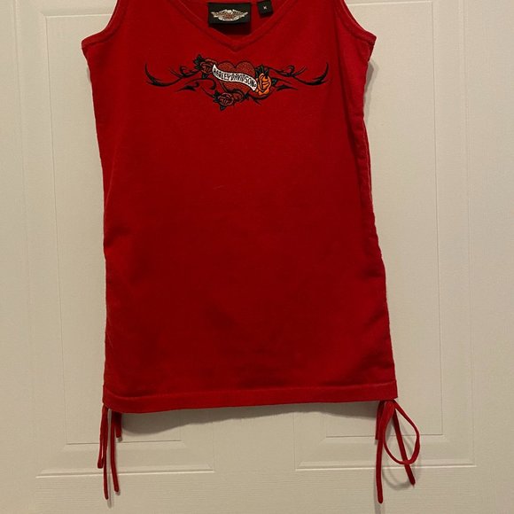 Harley Davidson women's  Red V-Neck Tank Top Size Medium - Picture 3 of 6